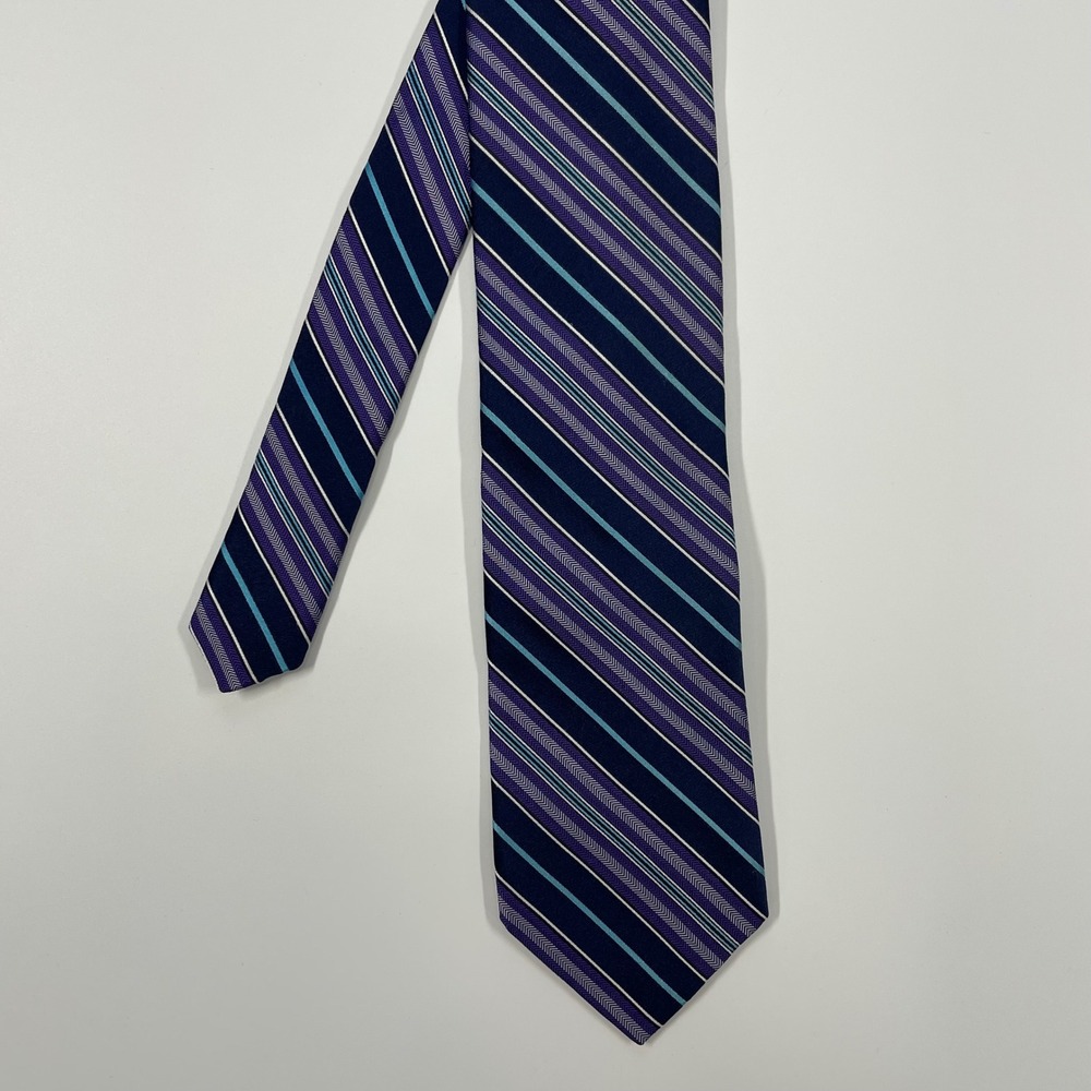 NWT Dion Signature Purple Blue Striped Silk Necktie Mens One Size
